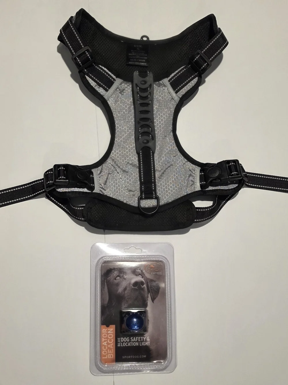 Reflective Gray Dog Harness with Blue Locator Beacon - NWOT